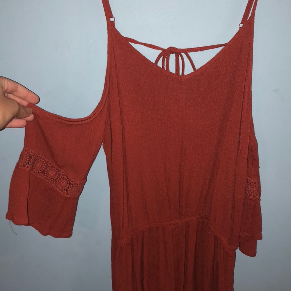 Rust/orange romper w/ shoulder cut-outs